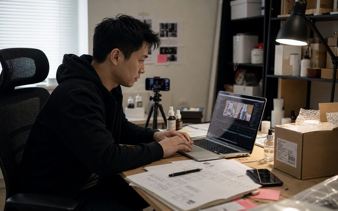 LoYar team organizing assets and generation tasks at an ecommerce video workspace