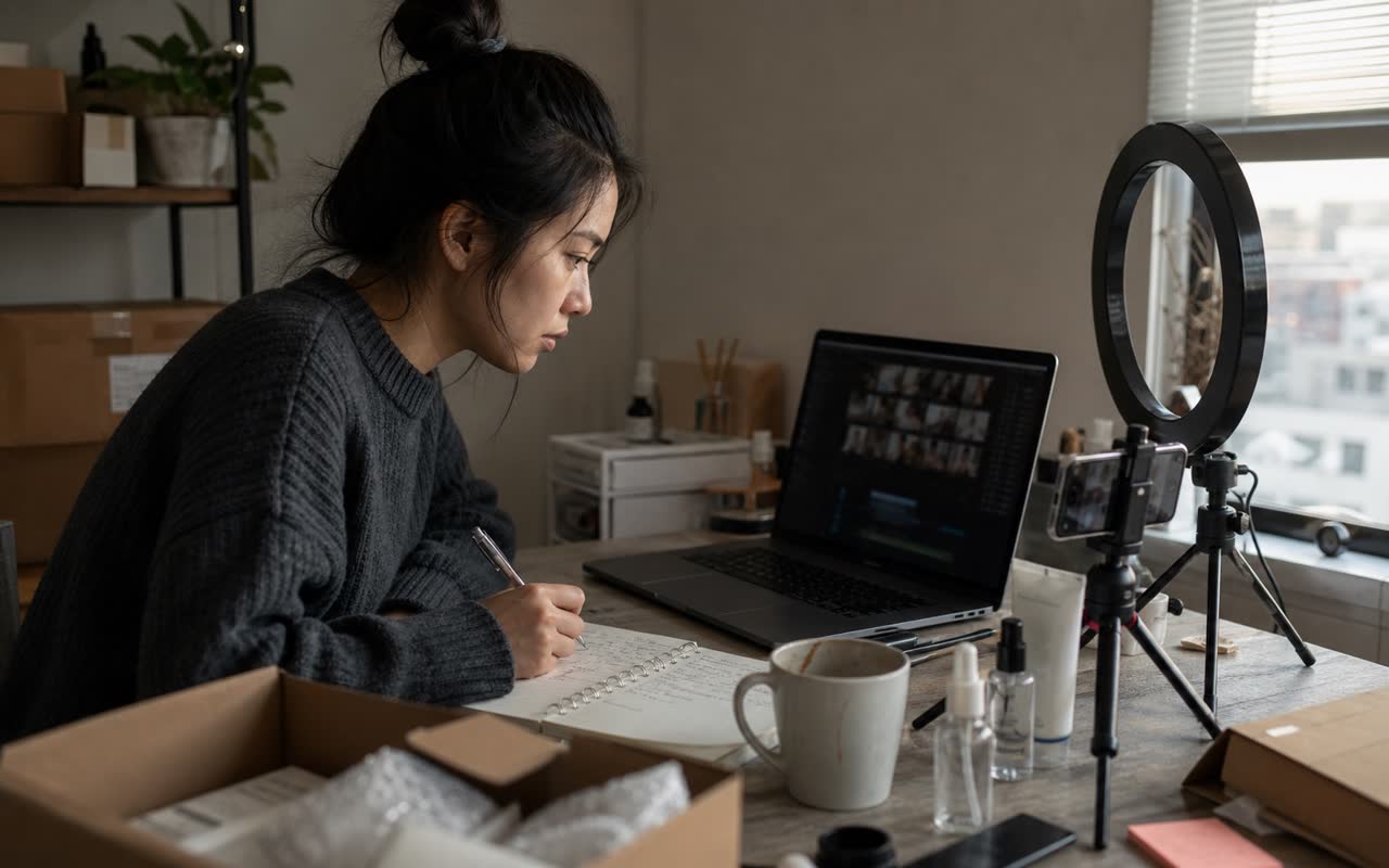 LoYar operator turning product notes into video prompts in a small office